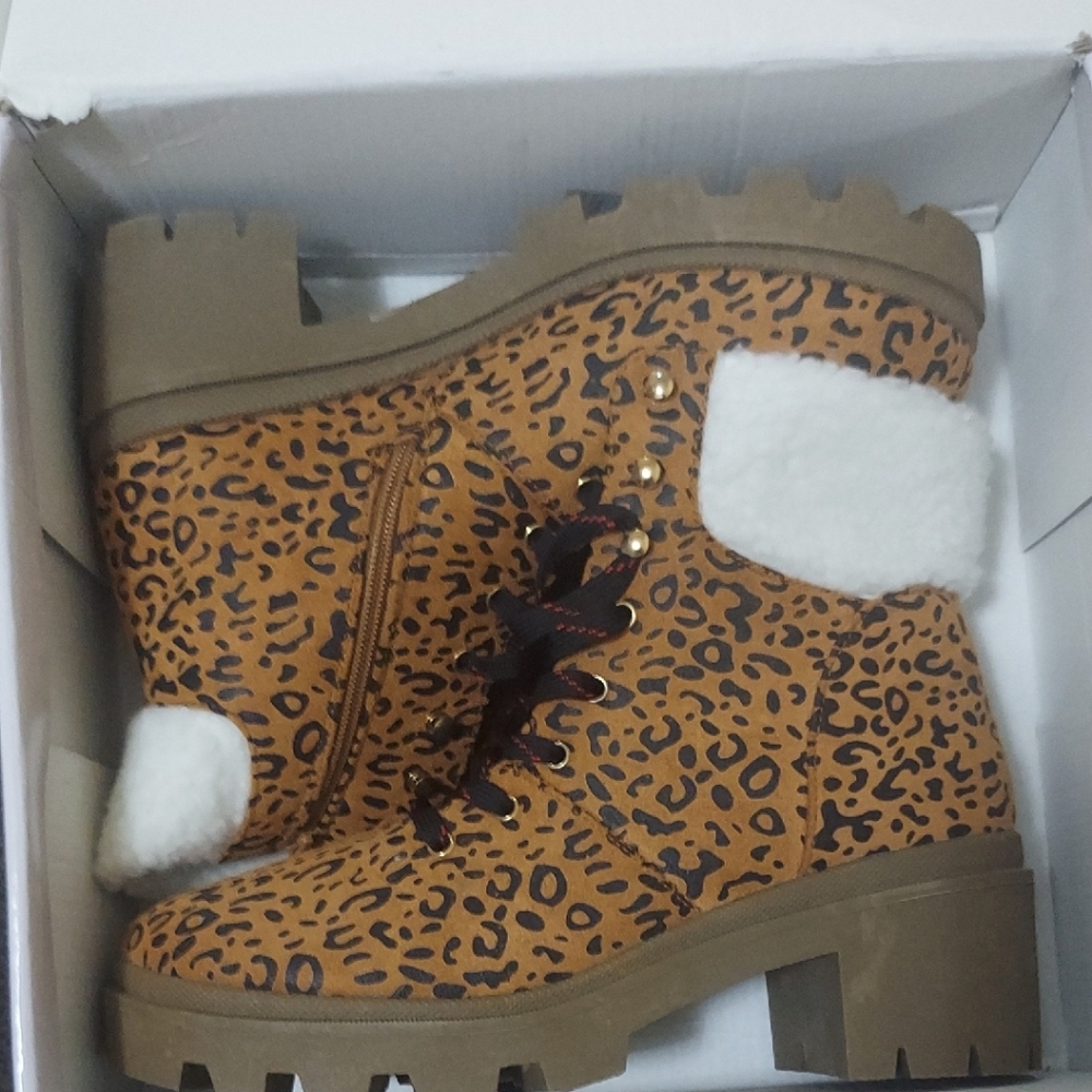 Olivia Miller Leopard Print Ankle Boots with White Accents